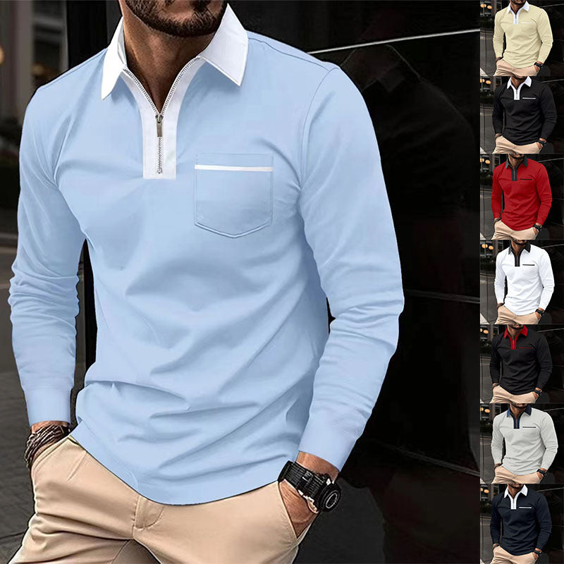 2024 Autumn Mens Long Sleeve - Zipper Polo Shirts -Casual Lapel Collar Zip Up Henley Shirts - Cotton Sports -Golf -Tennis T-Shirts With Pockets