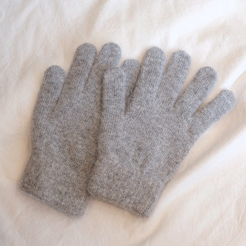 Women's Winter Finger Knitting Cute Monochrome Girl Versatile Pure Color Warm Gloves