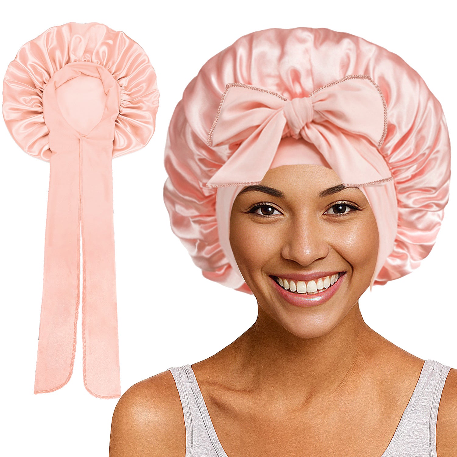 Satin Round Cap Bow Elastic Wide-brimmed Ribbon Nightcap
