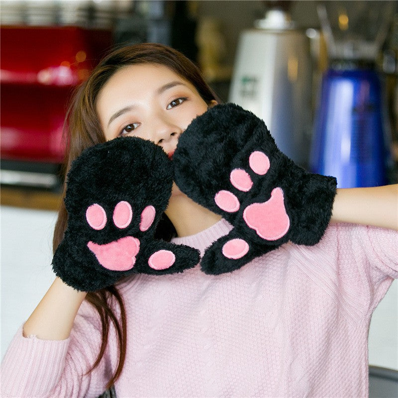 Plush Thickened Warm Plush Gloves Finger Cute Simple White Gloves
