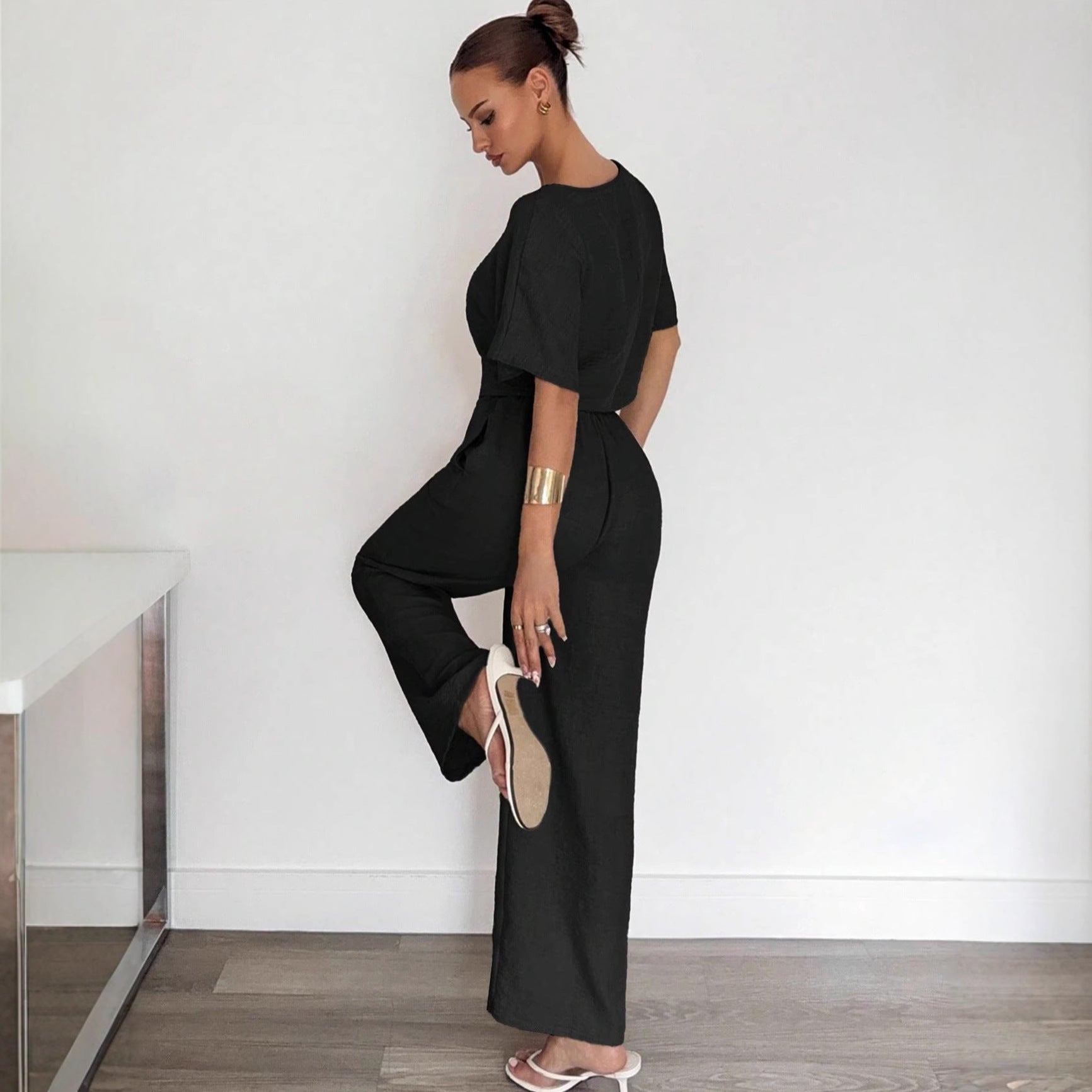 Light Short-sleeved Wide-leg Pants Two-piece Suit