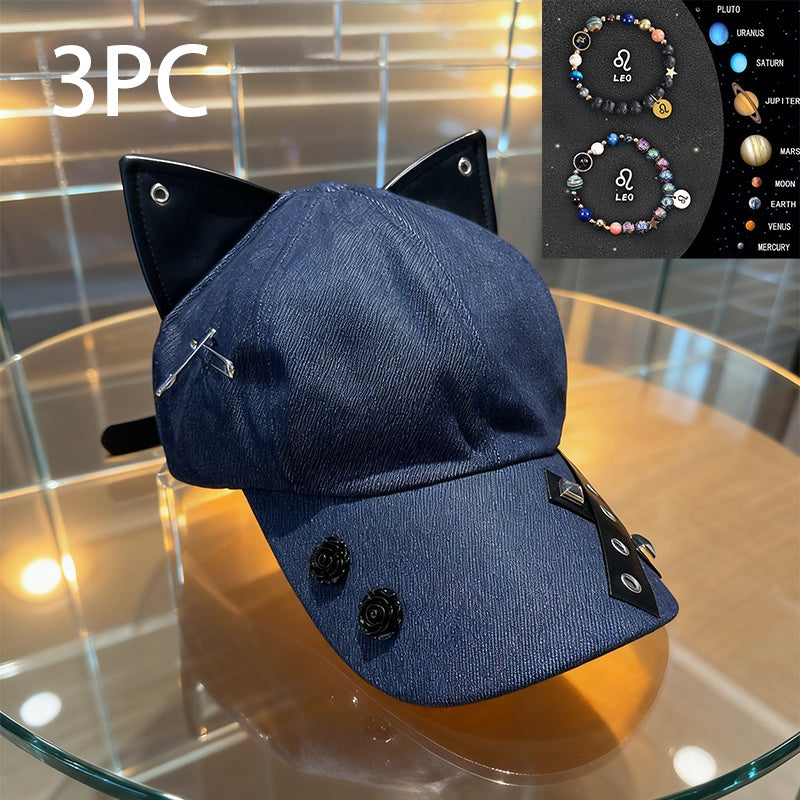 Y2K American Retro Cat Ears Flat Brim