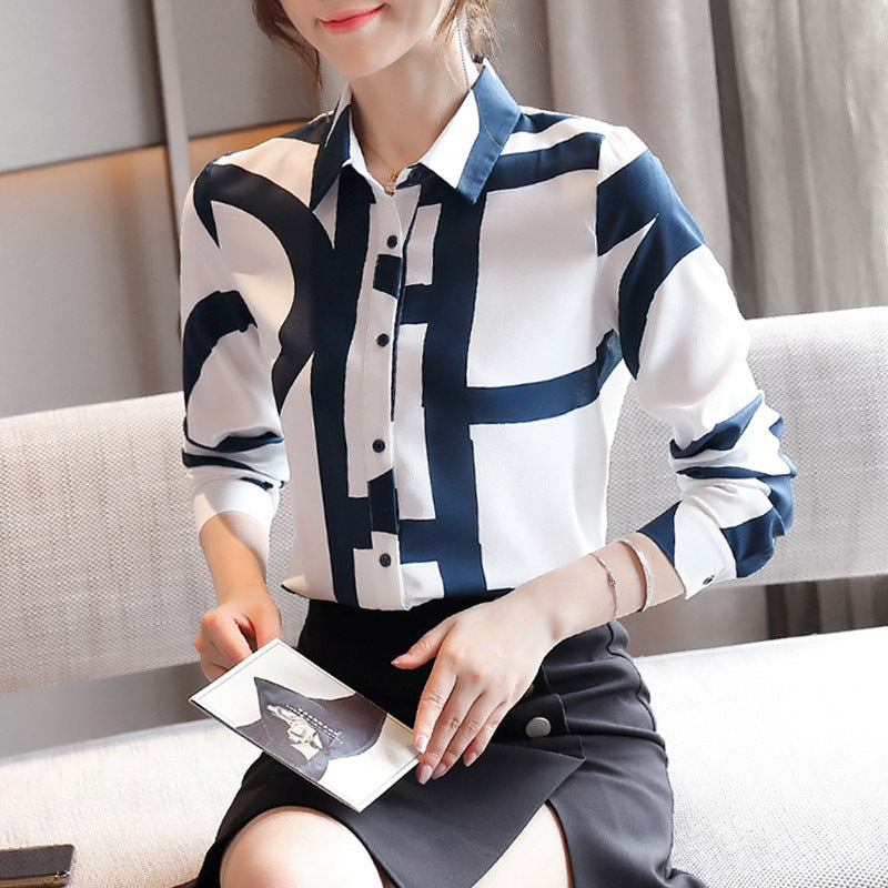 Lapel Color Loose Chiffon Shirt - Women's Bottoming Shirt