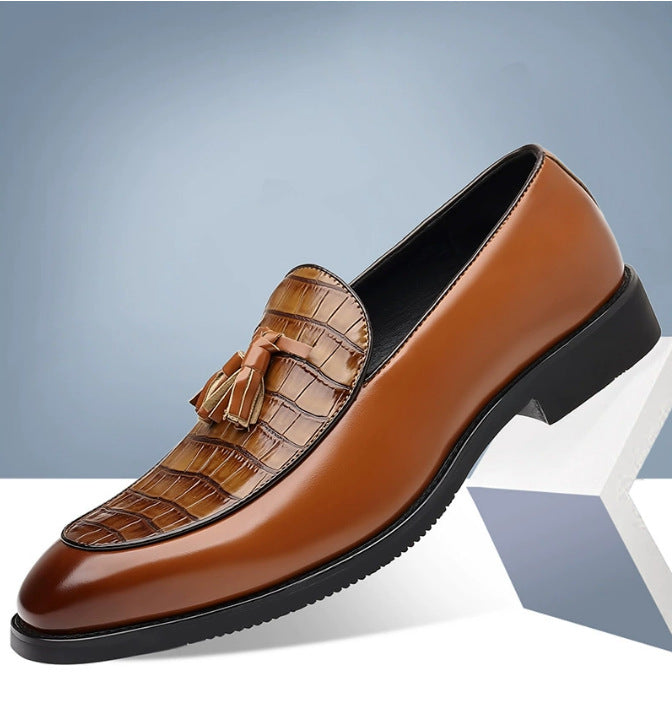 Mens Pointed-Toe British-Style Business-Casual Slip-On Leather Shoes