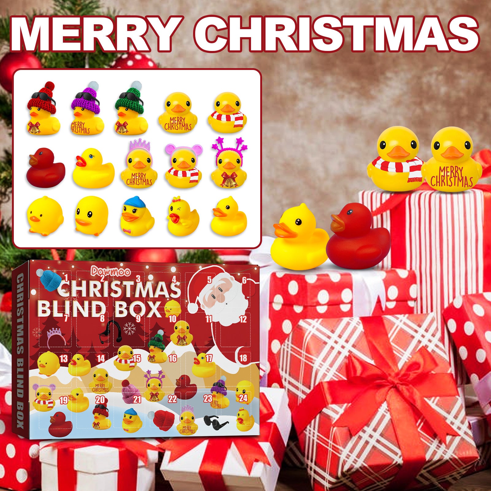 24 Days Countdown Christmas Advent Calendar Set Funny Ducks -Bath Toy For Kids Animals Advent Calendar Christmas Xmas Gifts