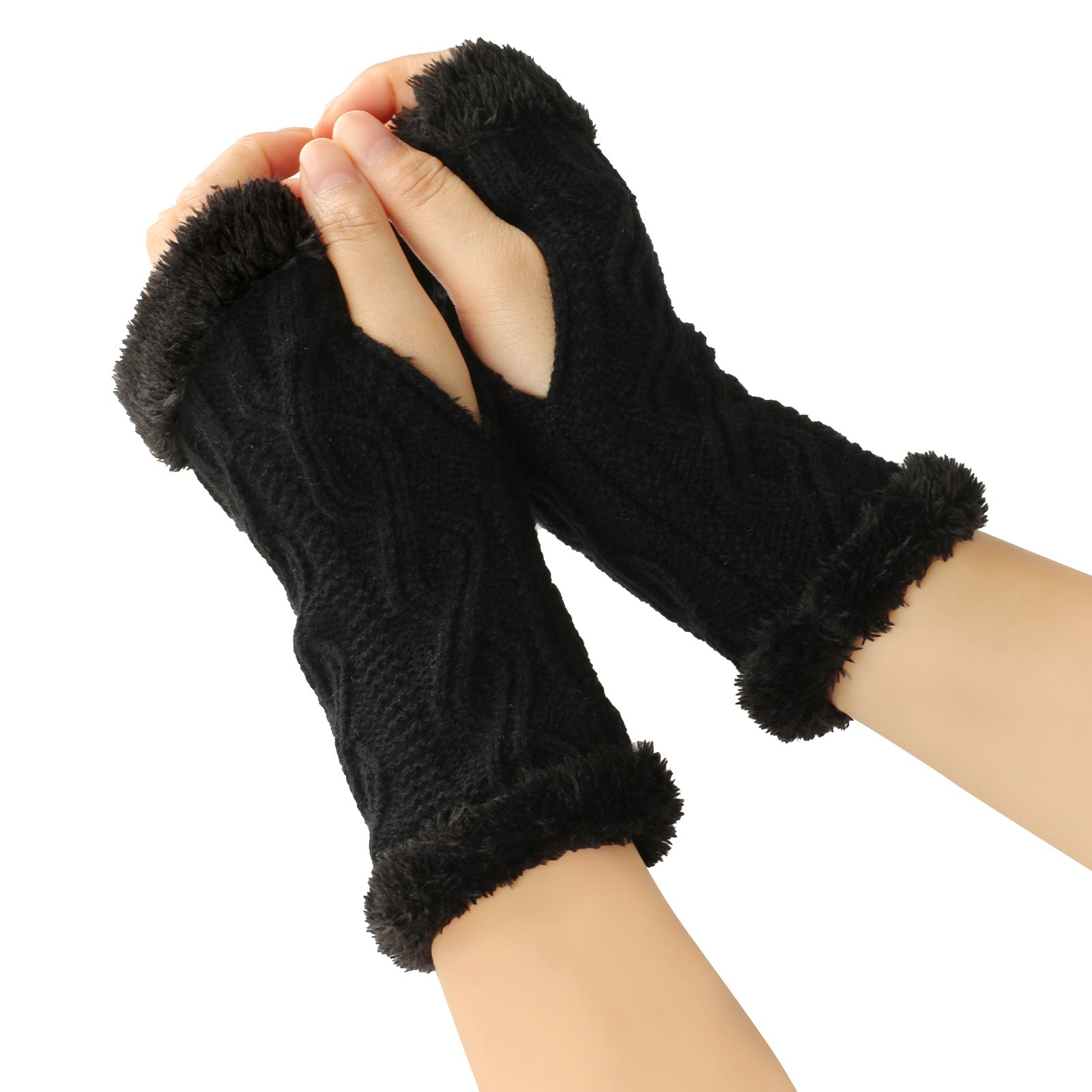 Rhombus Short Knitted Plus Fluff Thick Gloves