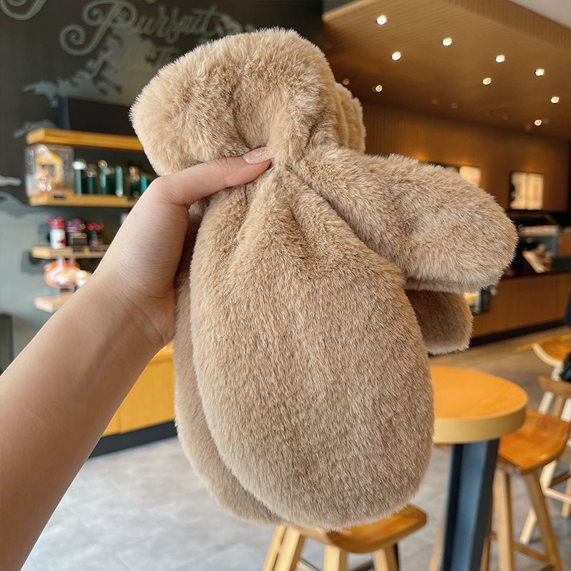 Plush Thickened Warm Plush Gloves Finger Cute Simple White Gloves