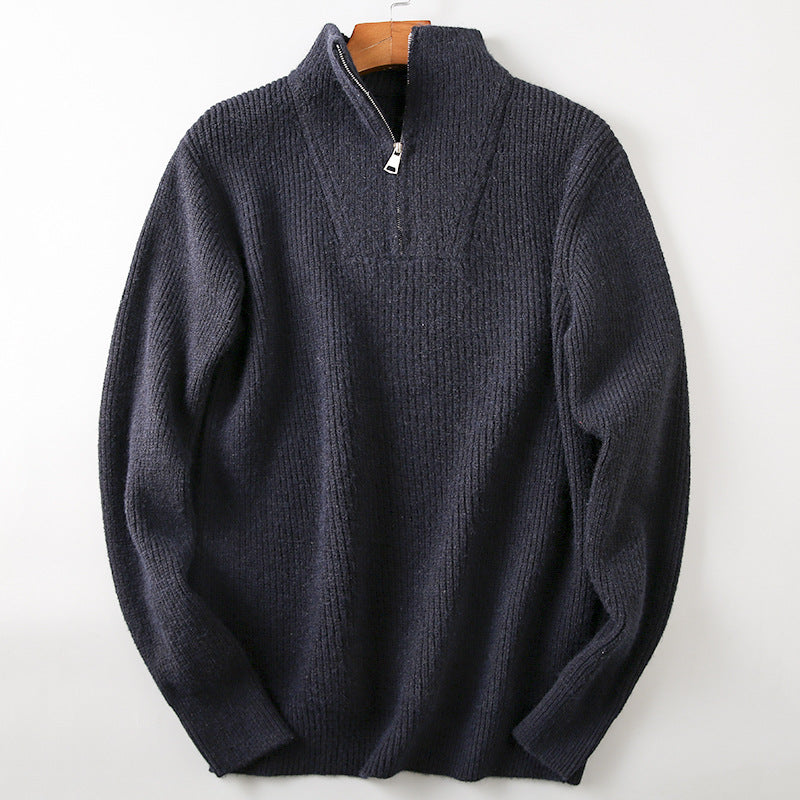 Soft Knit Fabric Men's Half-zip Sweater -  Solid Color Knitwear