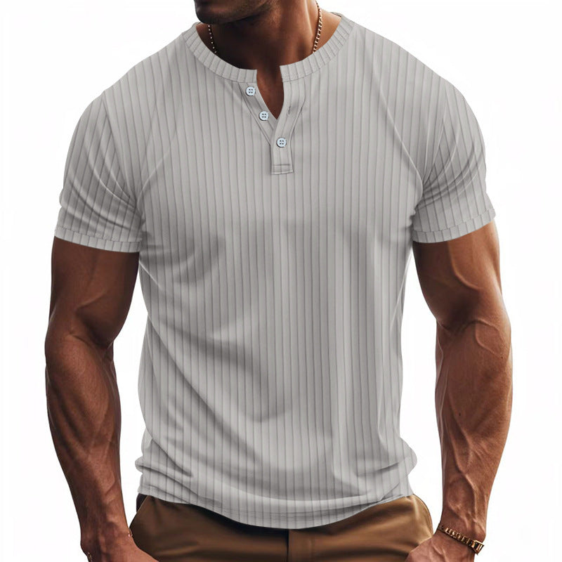 Men's Casual Sports Jacquard Ribbed Quick-dry Breathable Henley Short Sleeve