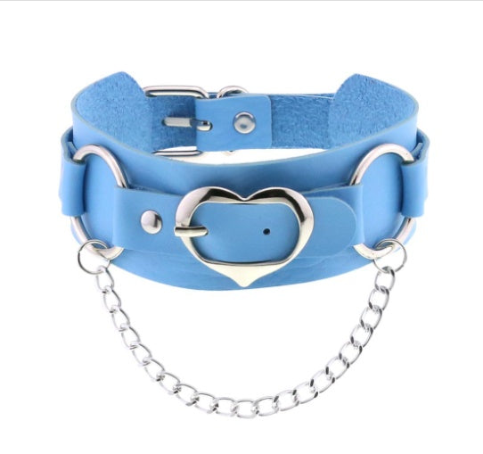 Sexy Punk Egirl Choker Collar Sky Blue Leather Necklaces - Women Bondage Cosplay Goth Spike Choker Belt Jewelry Emo Harajuku Gifts