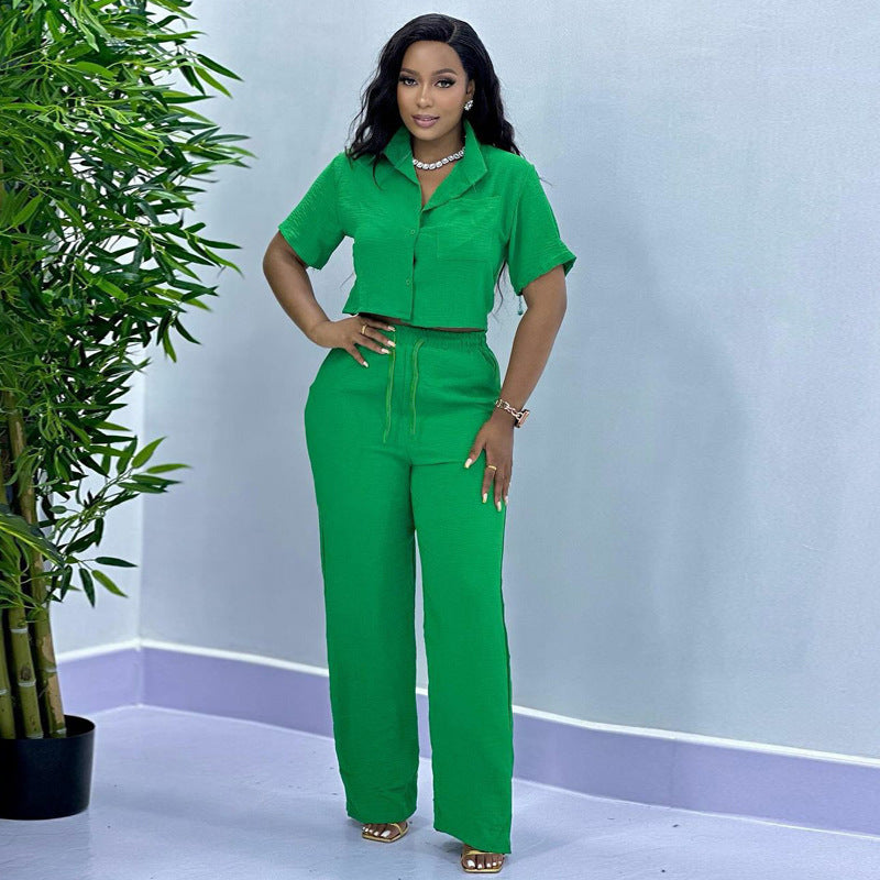 Solid Color - Short Sleeve Fashion - Casual Two-piece Suit