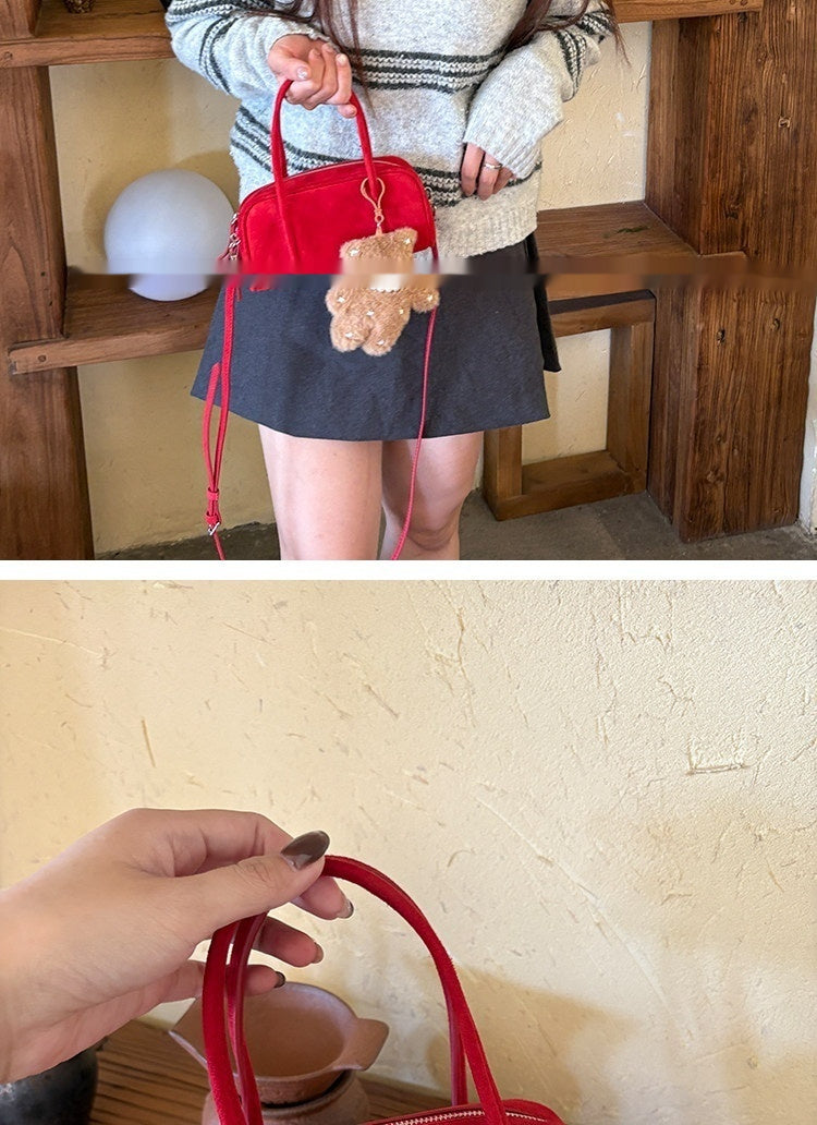 Suede And Sheepskin Mini Square Bag