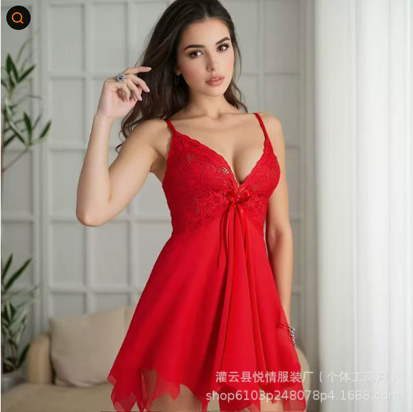 European And American Valentine's Day Lace Mesh Seduction Braces Dress