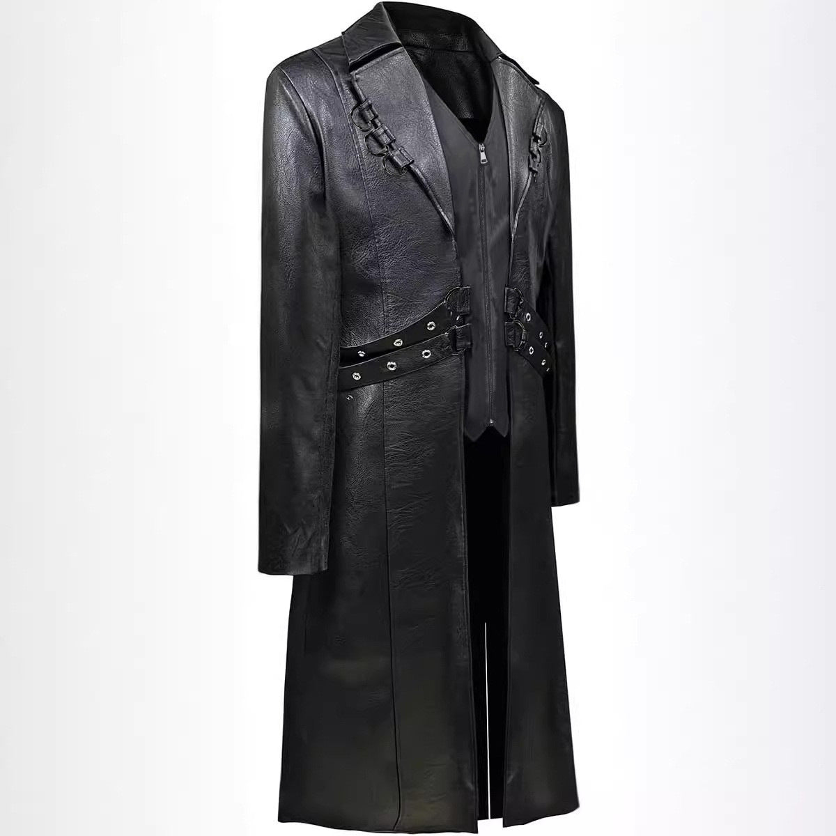 European / American  - Medieval Clothing Mid-length PU Leather Trench Coat