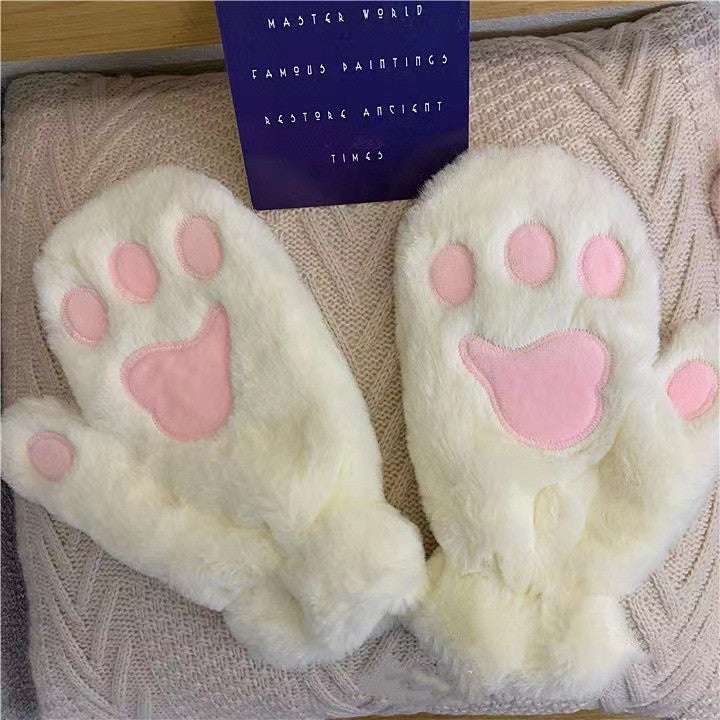 Plush Thickened Warm Plush Gloves Finger Cute Simple White Gloves