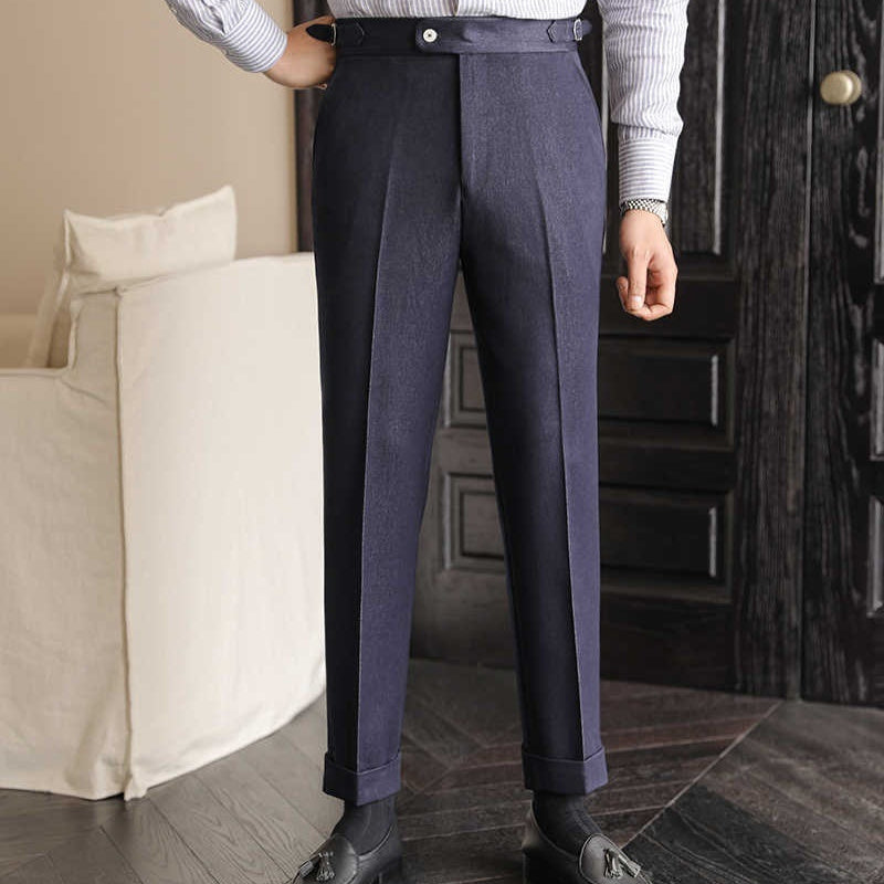 Casual High-waisted Men's Non-ironing Elastic Hanging Pants Naples Solid Color Dress Pants
