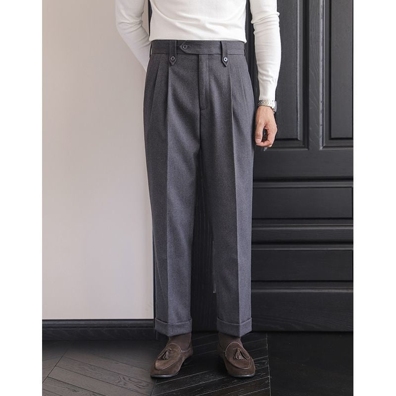 Men's Naples High-waisted Straight Leg Casual Dress Pants Wool Thick