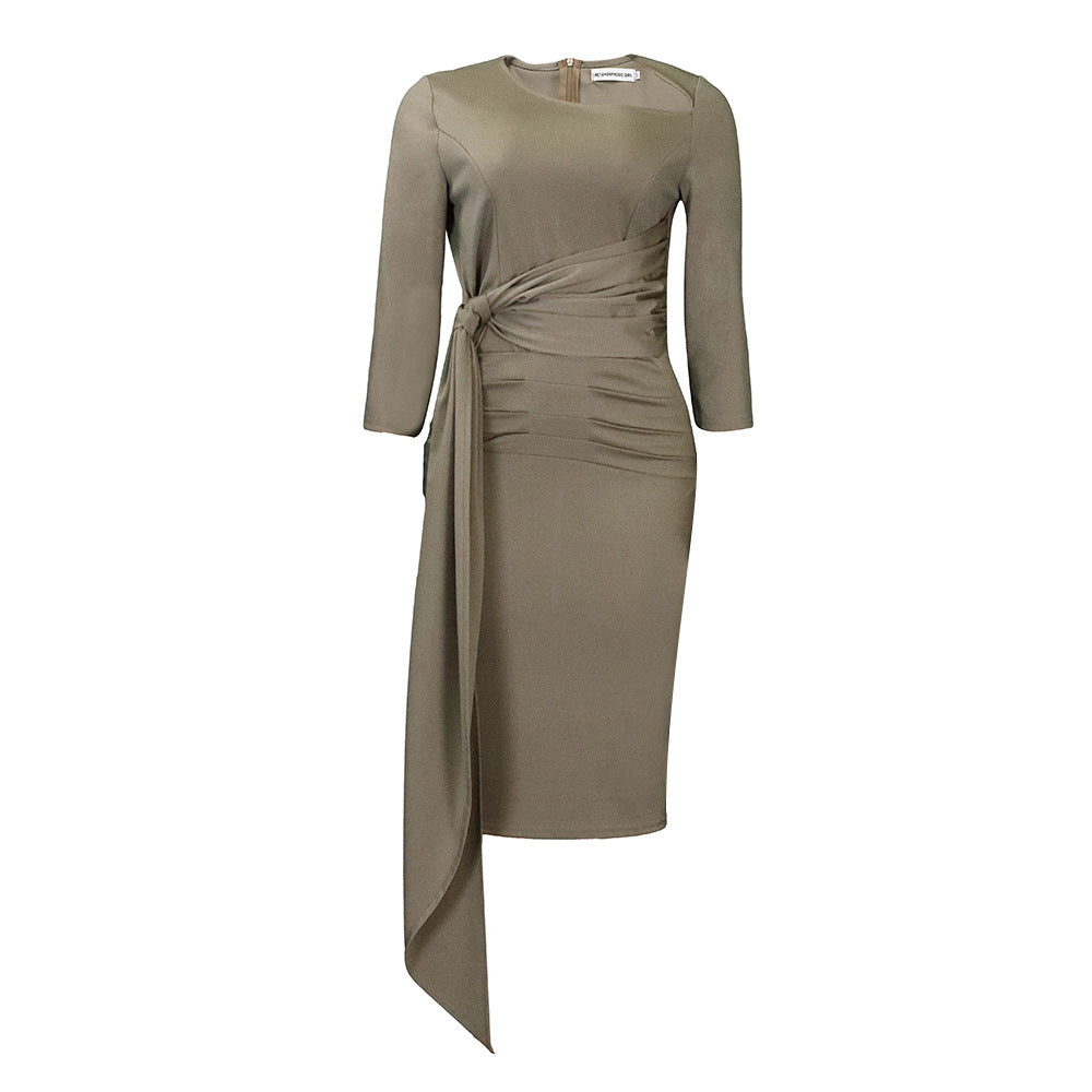 New Solid  - Color  - OL Temperament Commuter Pleated Straps Dresses