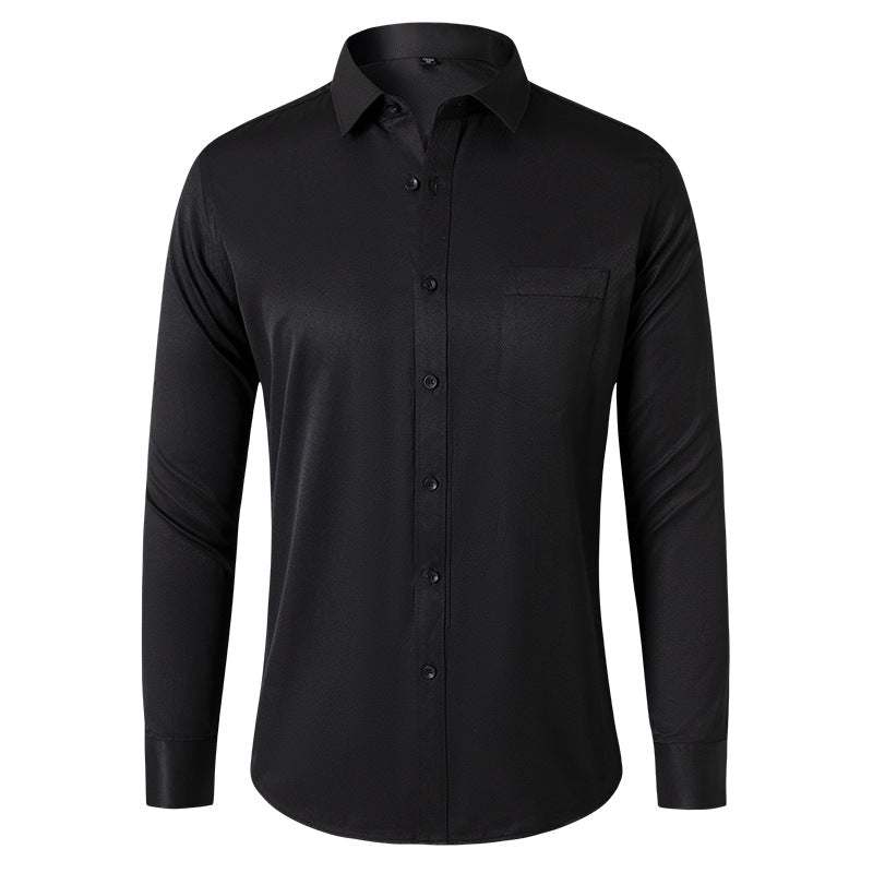 Solid Color Long Sleeve Men's Shirt - Black Casual New Fashion