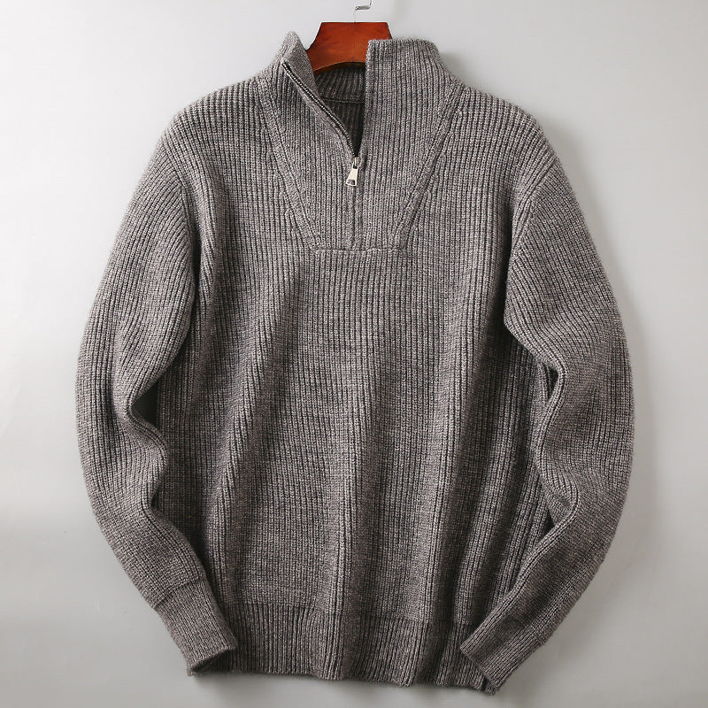Soft Knit Fabric Men's Half-zip Sweater -  Solid Color Knitwear