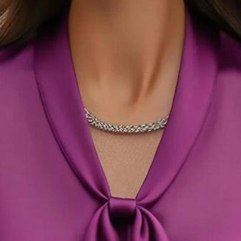 Women's Elegant Blouse With Ribbon Detail, Long Sleeve Dressy Top For Business Casual Office
