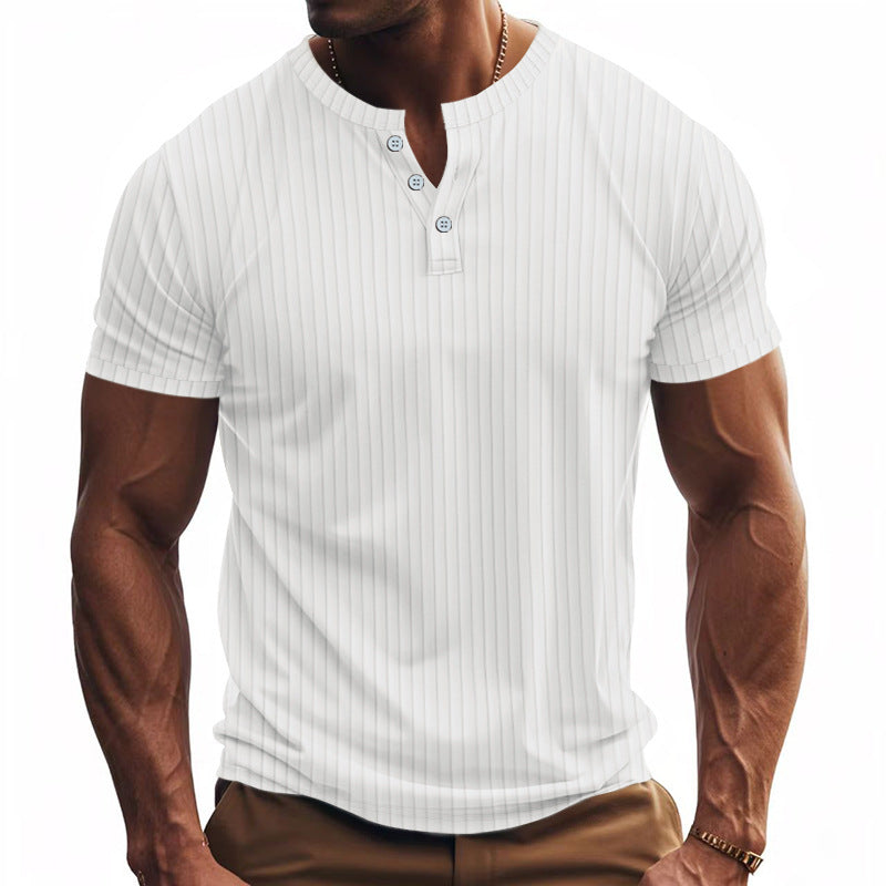 Men's Casual Sports Jacquard Ribbed Quick-dry Breathable Henley Short Sleeve