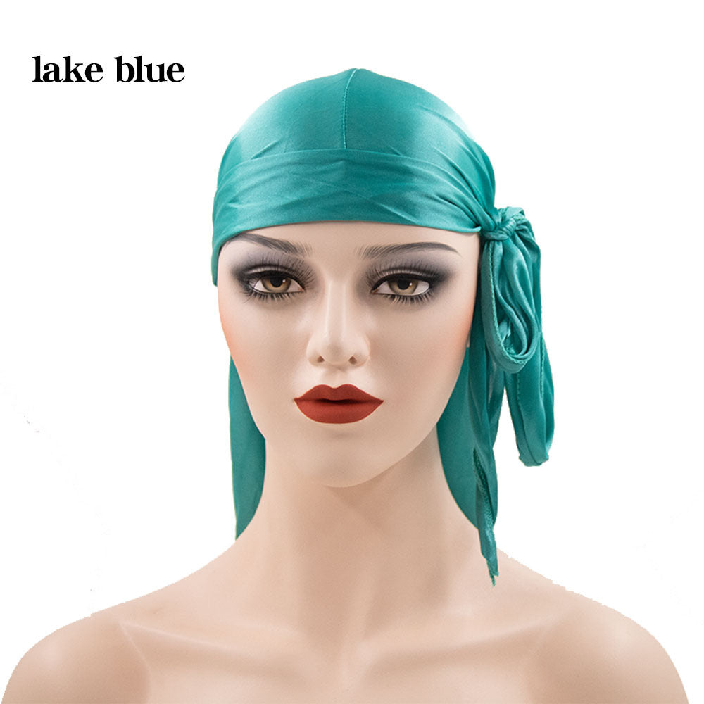 Unisex Satin Long Tail Headwrap  Stretchy Pirate Hat And Hip Hop Turban For Men And Women, Elastic Bandana Cap For Costume And Fashion