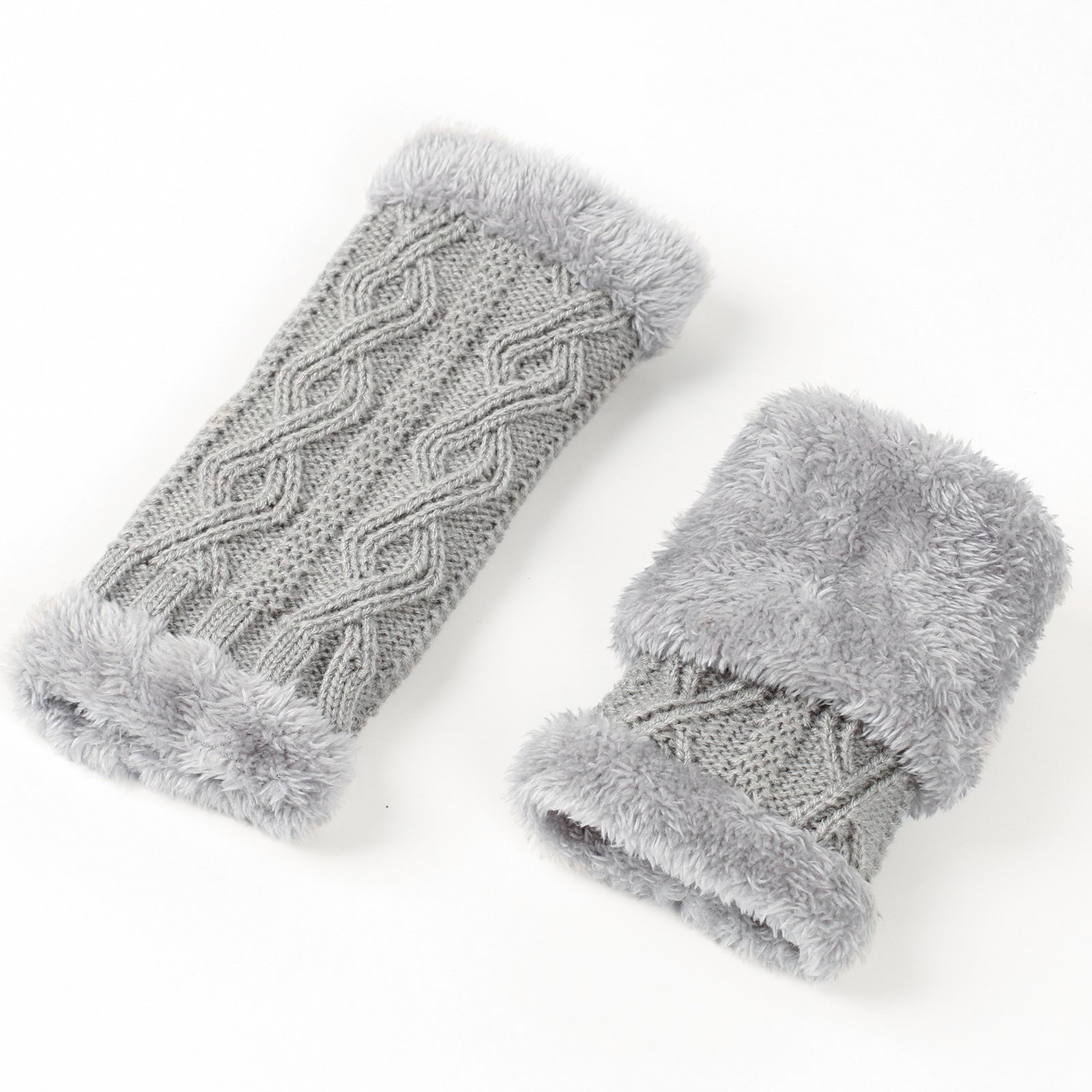 Rhombus Short Knitted Plus Fluff Thick Gloves