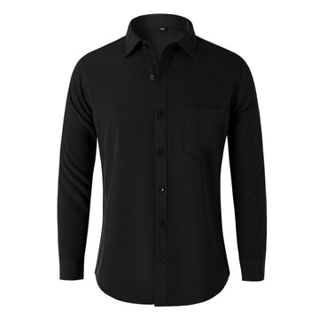 Solid Color Long Sleeve Men's Shirt - Black Casual New Fashion