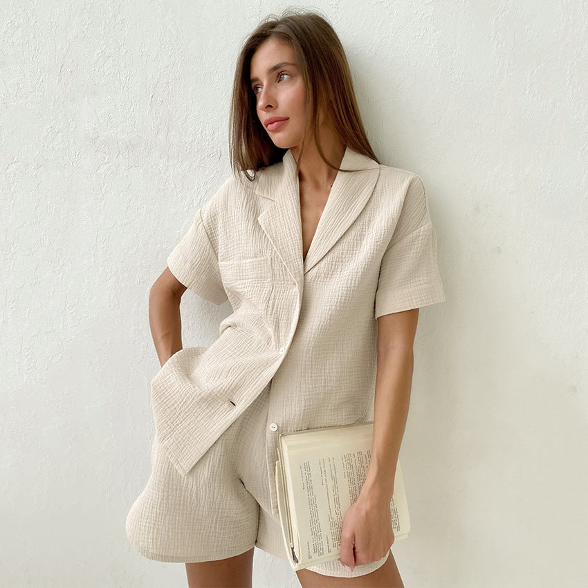 Cotton Shorts -Short-sleeved Shirt Two-piece Commuting Casual