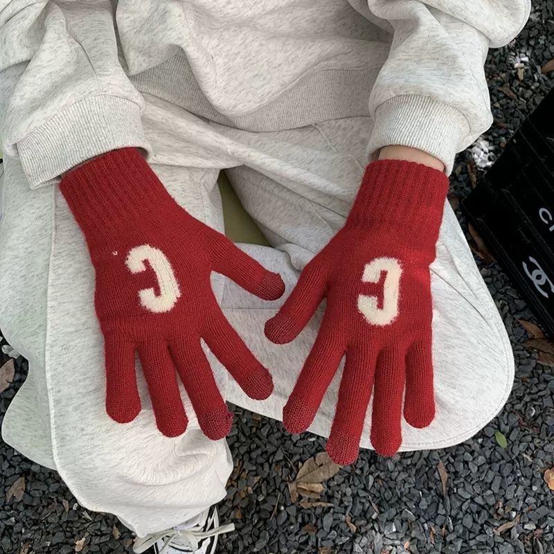 Candy Color  Letter C Thick Cute Wool Knitted Warm Gloves
