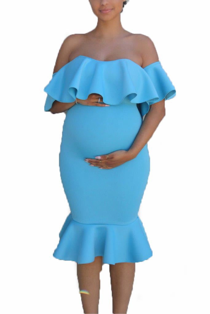 Women's Elastic- Pregnant Women Ruffles Dress