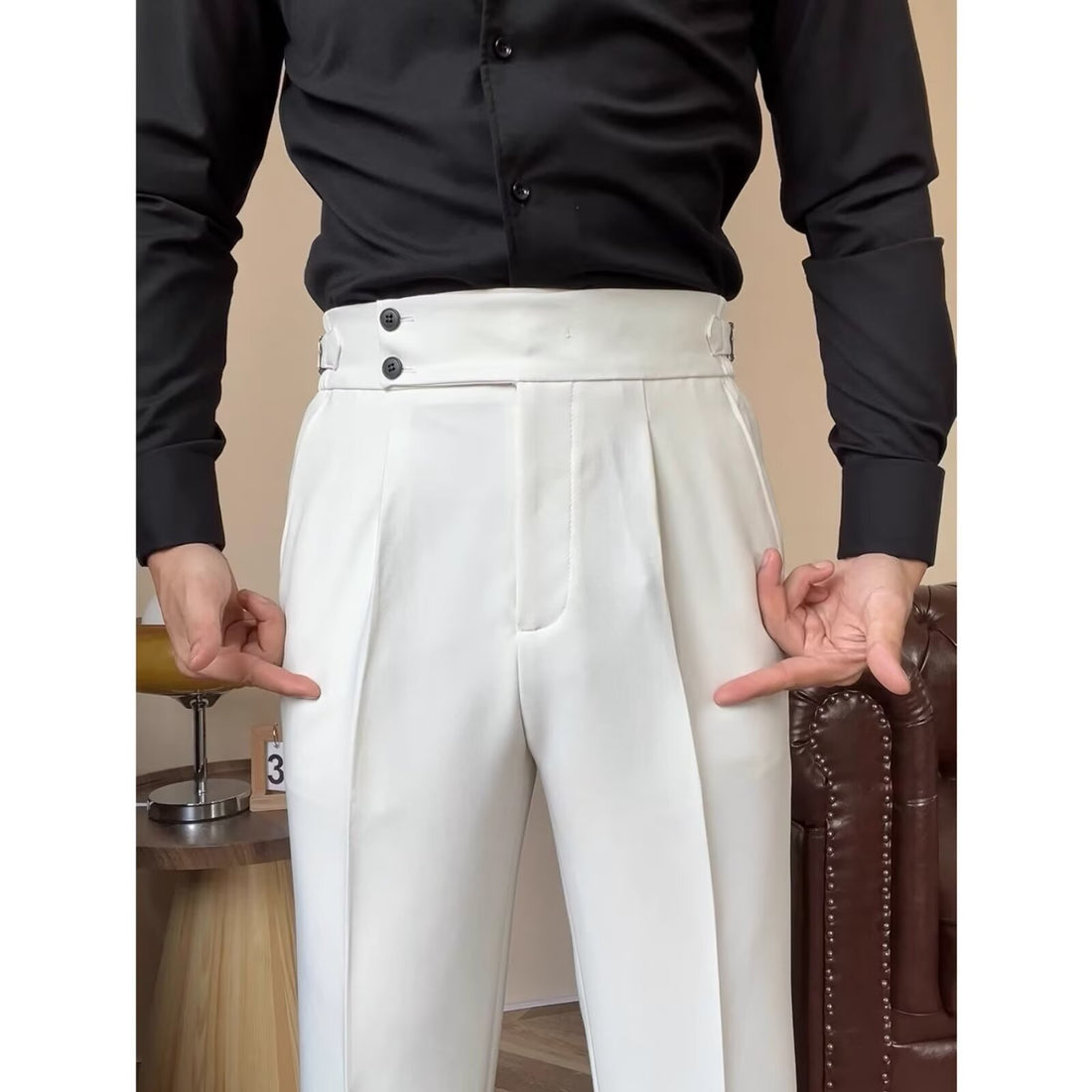 Men's High-waisted Straight-leg Trousers Casual Dress Pants
