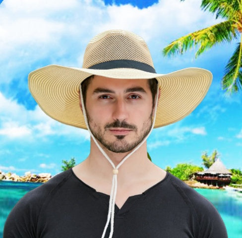 Breathable Mesh Big Brim Straw Hat Men's Outdoor Sun Protection