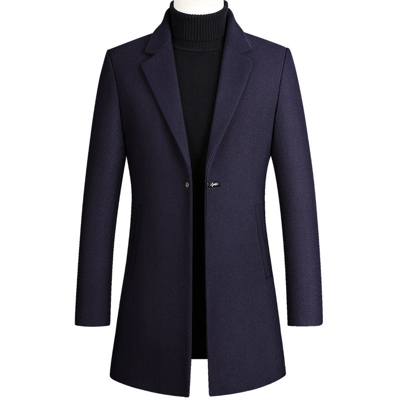 Long Woolen Trench Coat With One Button