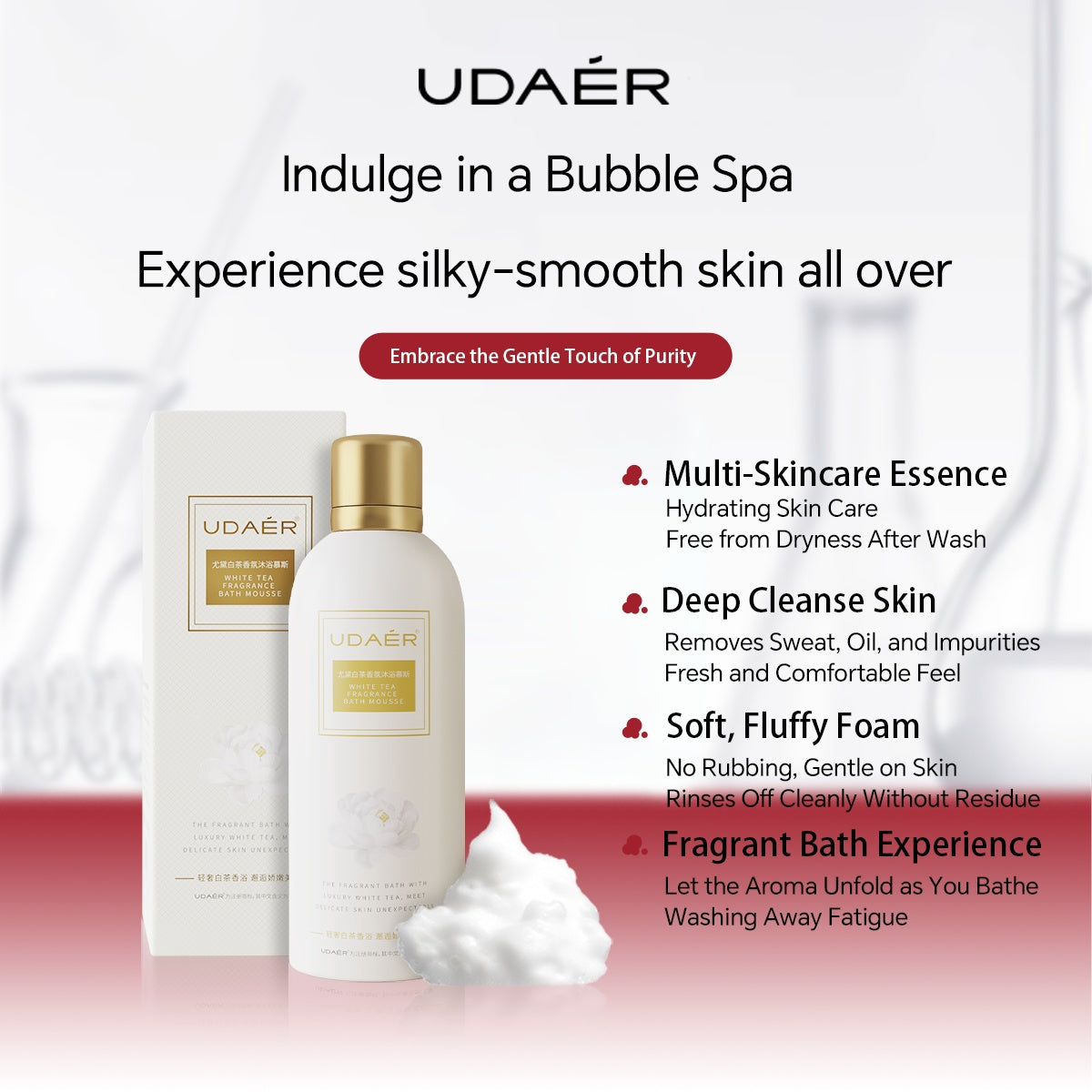 Cream Bubble Bath, Hydrating Shower Gel, Long-lasting Fragrance, Fragrance Body Mousse