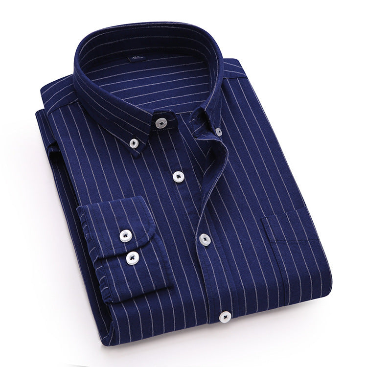 Shirt Men's Cotton Oxford Fabric Non-iron Casual Casual Long-sleeved Striped Shirt