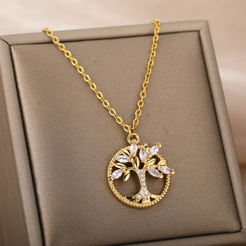 Tree Of Life Necklace Rhinestone Chain Pendant Jewelry Birthday Party Valentine's Day Gifts