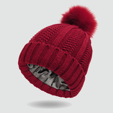 Elastic Satin Knitted Hat Loose And Warm Ladies