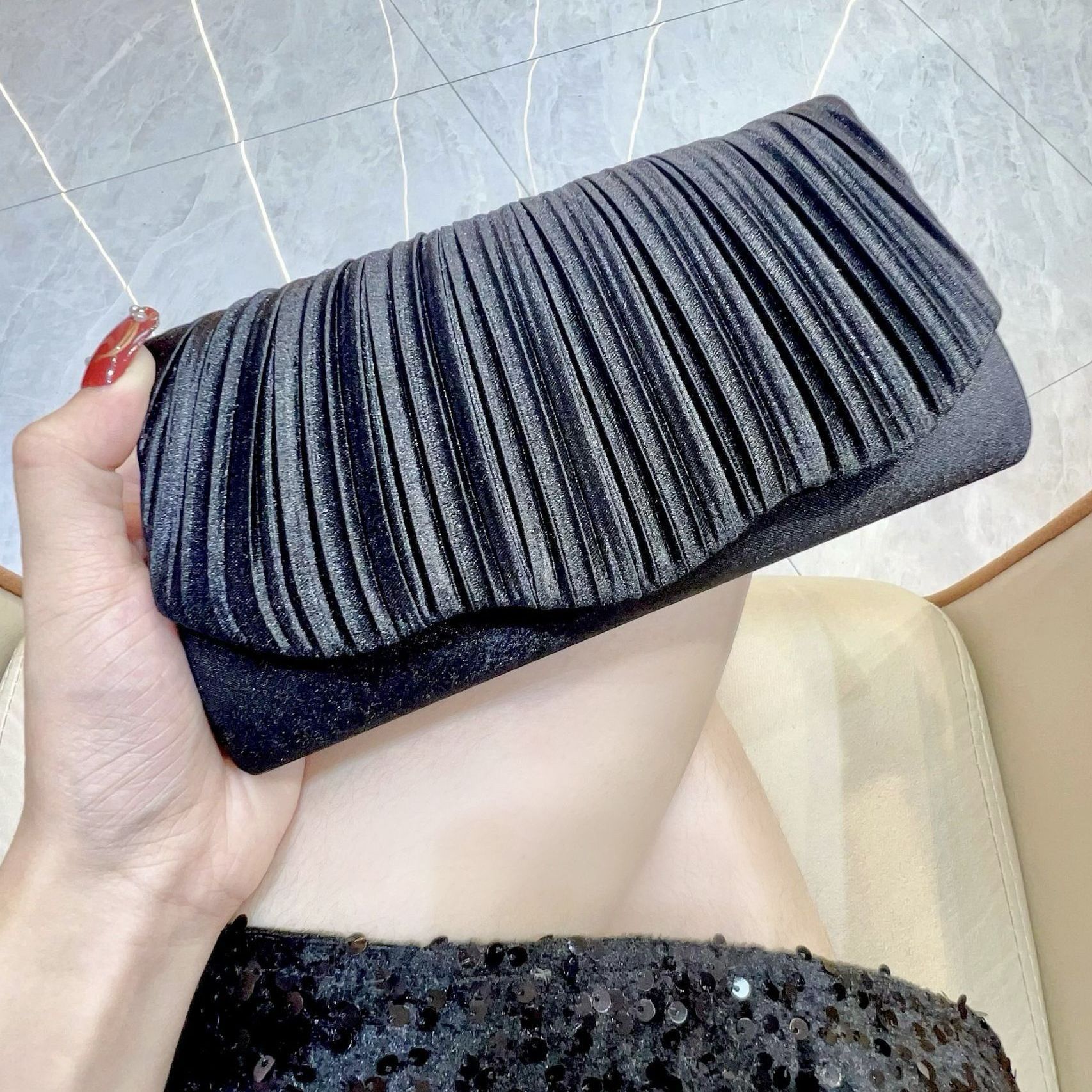 Satin Cheongsam Pleated Evening Clutch